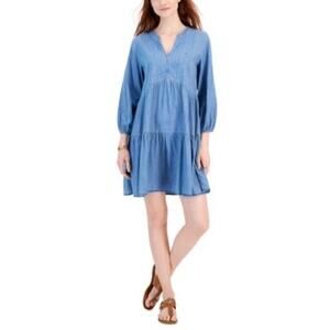 Tommy Hilfiger Blue Chambray Tiered Dress Size S Small